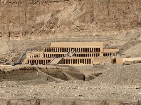       Temple of Hatshepsut in the rocky desert.
  