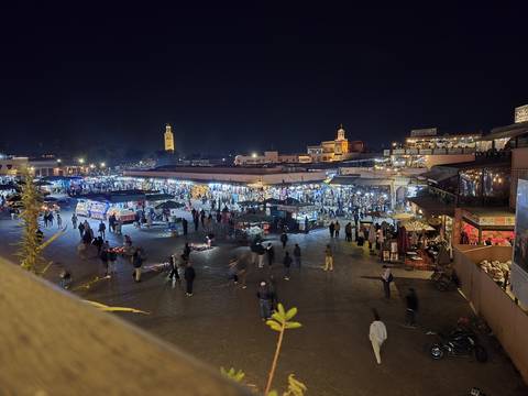       A bustling night market scene.
  