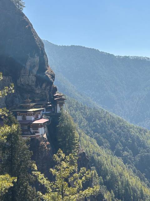 Hilltop monastery surrounded by forest.