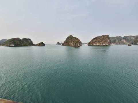 Halong Bay with limestone islands.