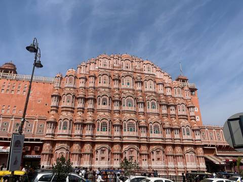 The ornate facade of Hawa Mahal in Jaipur.