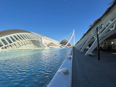       Modern architecture of the City of Arts and Sciences in Valencia.
  