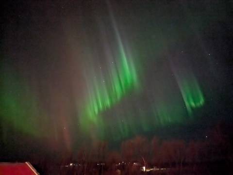       Colorful aurora in a night sky.
  