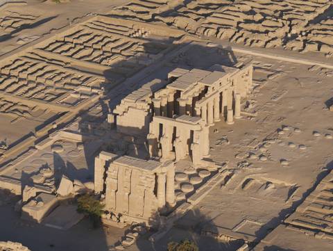       Aerial view of an ancient temple complex in Egypt.
  