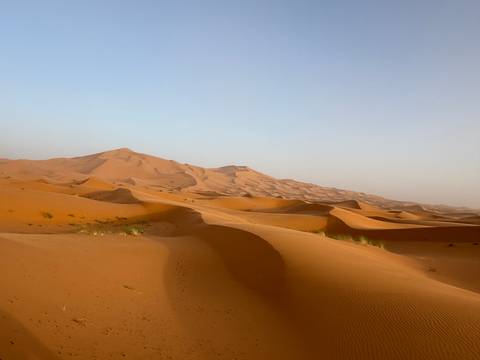 Sand dunes in a desert landscape.