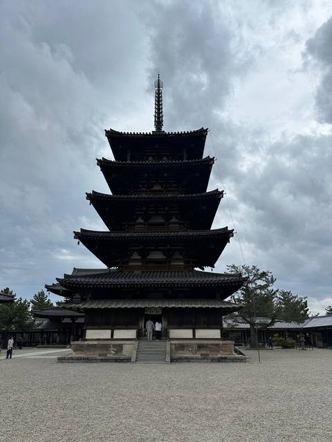 Traditional Japanese pagoda against a cloudy sky.