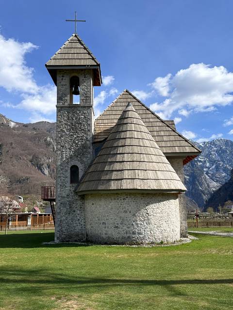 Stone church in a mountainous area.