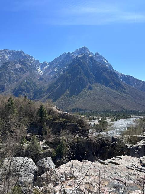 Majestic mountain peaks with snow.