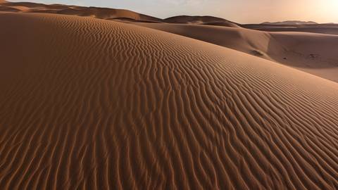 Dramatic sand dunes with ripples in the desert.