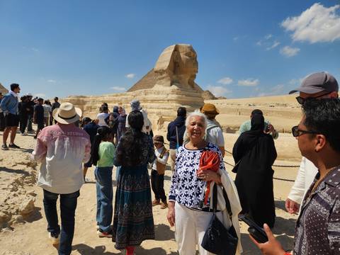 People gathered around the Great Sphinx.