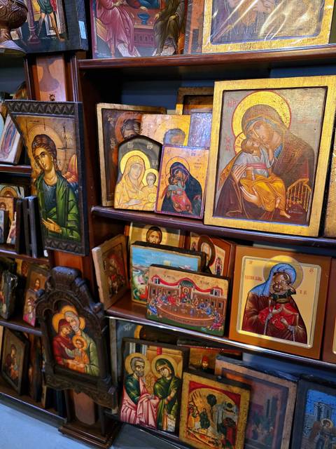       Collection of religious icons on display.
  
