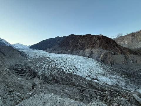 Large glacier in a mountainous region.