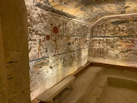       Ancient Egyptian tomb with wall paintings.
  