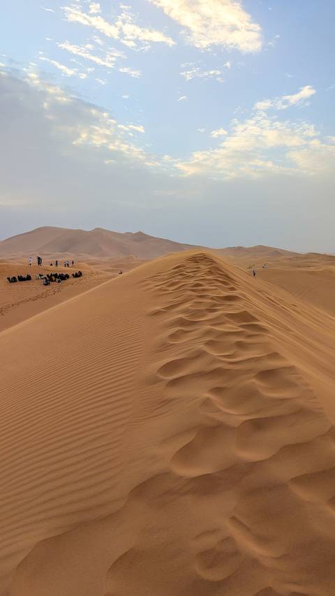 People on sand dunes in a desert.