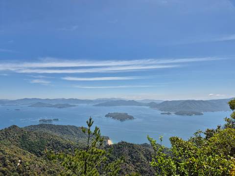 Aerial view of blue sea and small islands.