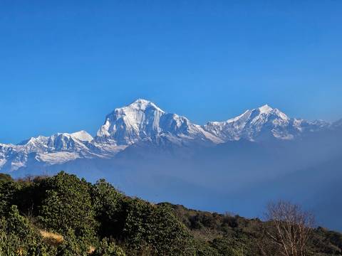 Expansive view of snow-capped mountains.