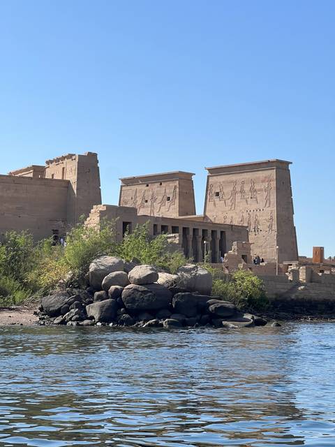      Philae Temple complex with hieroglyphs on the walls.
  