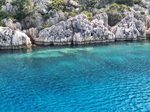 Turquoise water along a rocky coastline.