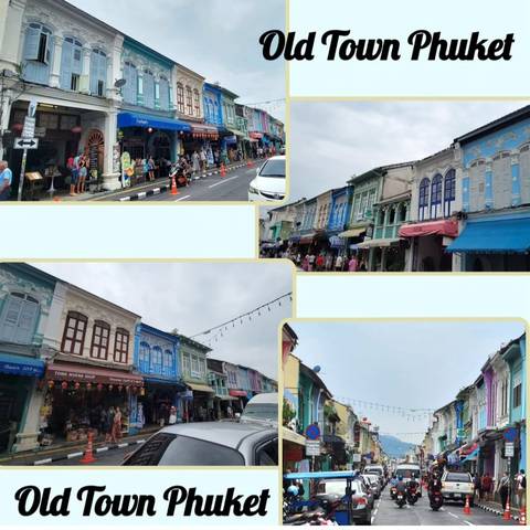 Collage of colorful shopfronts in a market street.
