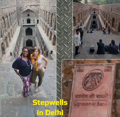       Collage featuring an ancient stepwell with people.
  