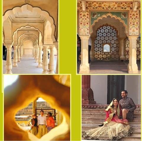       Collage of intricate architectural columns with people.
  