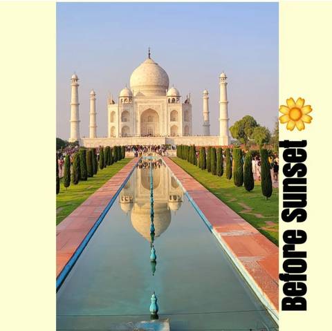       Taj Mahal with reflection in pool and large watermark text.
  