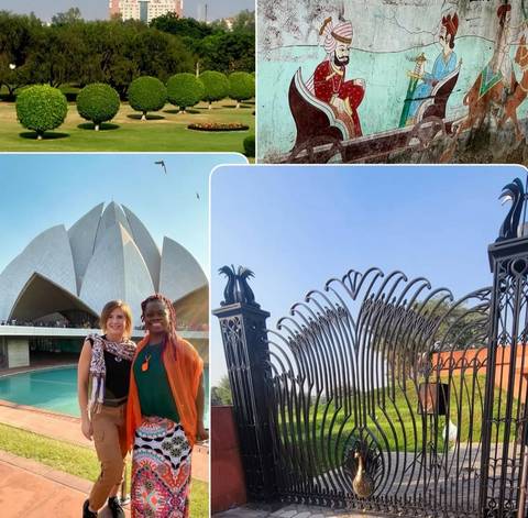       Collage with people in front of modern and historic buildings.
  