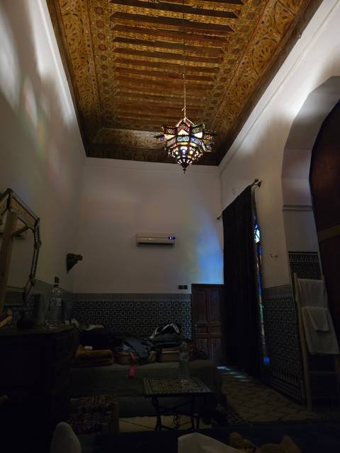 Interior of a room with traditional Moroccan decor.