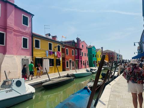 Colorful buildings along a canal.