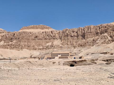 The Valley of the Kings with a temple in the backdrop.