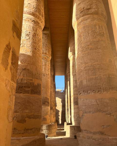 Carved columns of an Egyptian temple.