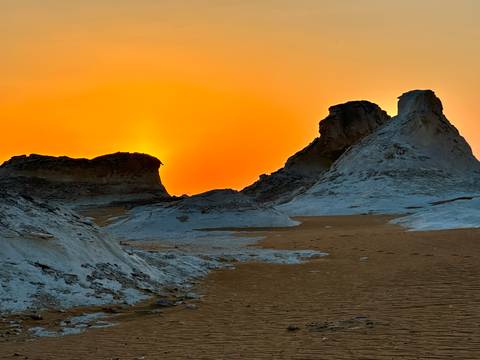 White Desert area in Egypt during sunset.