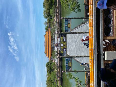       Historical site with a bridge and intricate architectural design.
  