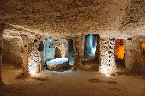 Underground stone architecture with lighting.