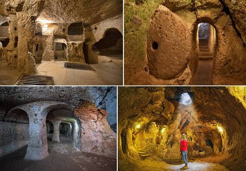 Underground caves with historic structures.