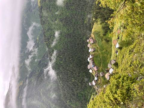      Aerial view of a remote mountain village.
  