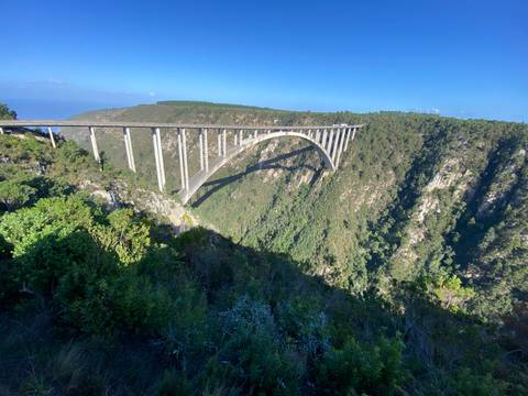       Large bridge spanning a gorge.
  