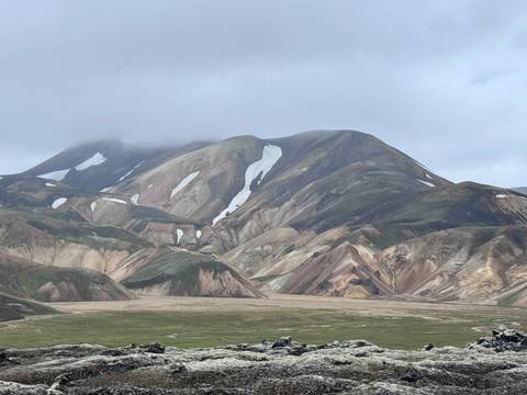 Breathtaking view of mountains with colorful geological formations.