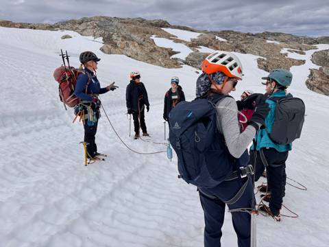       Group of climbers on a snowy mountain.
  