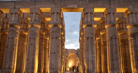 Ancient Egyptian temple ruins with columns