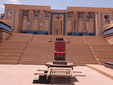 Ancient Egyptian themed structure with steps leading up.