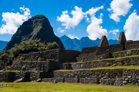 Historic site at Machu Picchu with mountains.