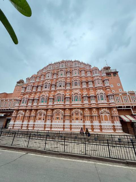 Ornate facade of the Hawa Mahal, a historical palace in Jaipur.