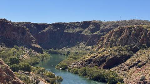 A river cutting through a rocky canyon.
