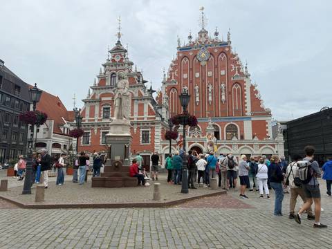       Town square with historical buildings in Riga.
  