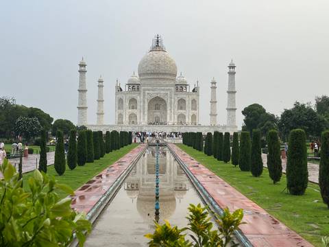 Taj Mahal with reflection pool in front.