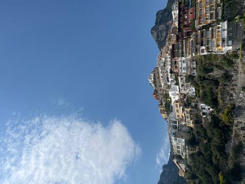 Positano with its colorful hillside buildings.
