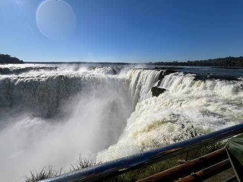       Powerful waterfall with mist.
  