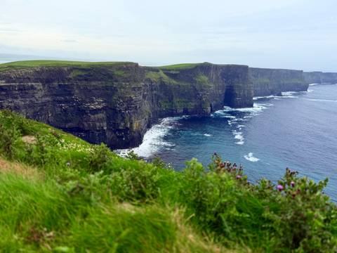       Cliffs of Moher against the ocean backdrop.
  
