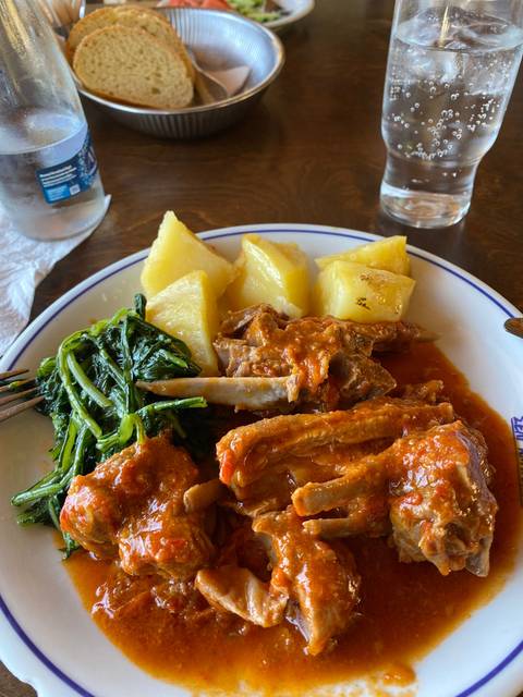 A plate with a traditional Mediterranean meal.